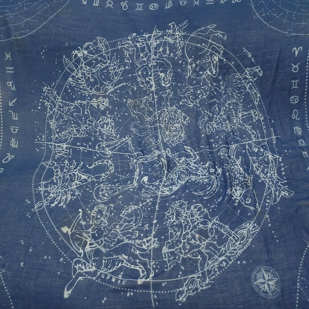 Scarf Large 50x56 Cobalt Blue Astrological Cotton Beach Wrap Zodiac Signs - Picture 6 of 15